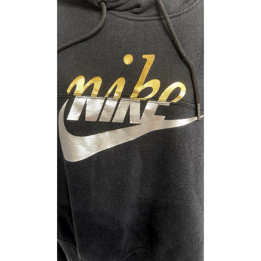 Nike Black & Gold Metallic Swoosh Cropped Hoodie women Size large - Picture 4 of 7